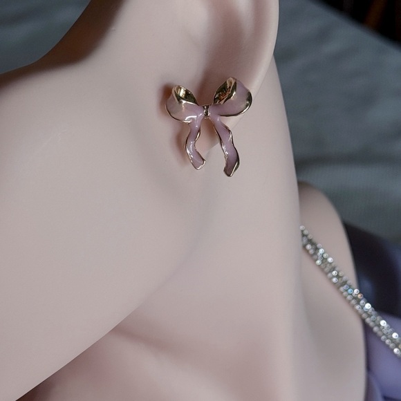 Minimalist Gold and Pink Ribbon Earrings 🎀 - Picture 7 of 7